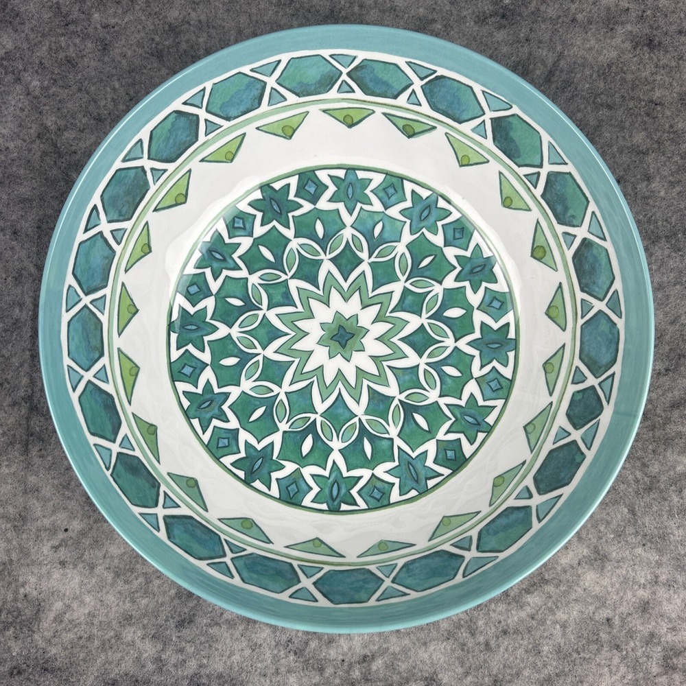 Cynthia Rowley Green & Blue Tile Edge MELAMINE Large Serving Bowl‎ Geo Print